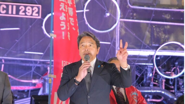 【東京】「持続的な賃上げを実現していく」榛葉幹事長が連合主催の街宣行動で演説