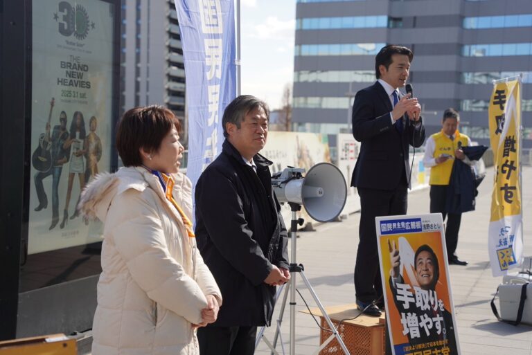 【群馬】「政策実現の国会にしていきたい」浅野県連代表が竹詰議員、田村議員と群馬県内で演説