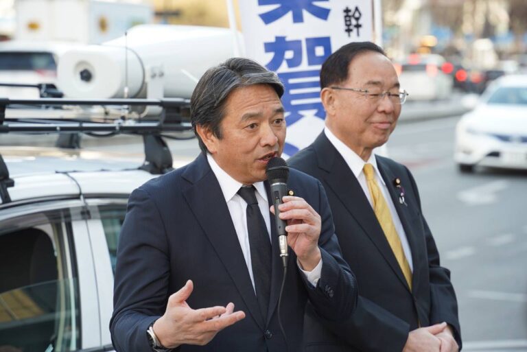 【山梨】「集めた税金を使う側ではなく、働いて税金を払う側に立った政治が始まった」榛葉幹事長が全国キャラバンで演説